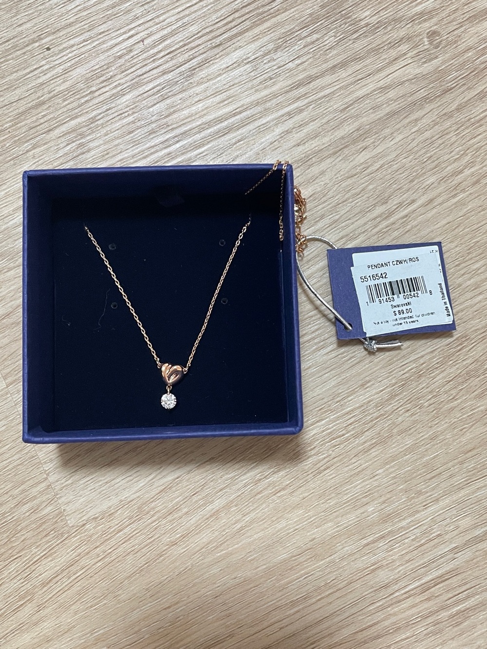 Swarovski Rose Gold Heart Necklace with Clear Crystal Drop